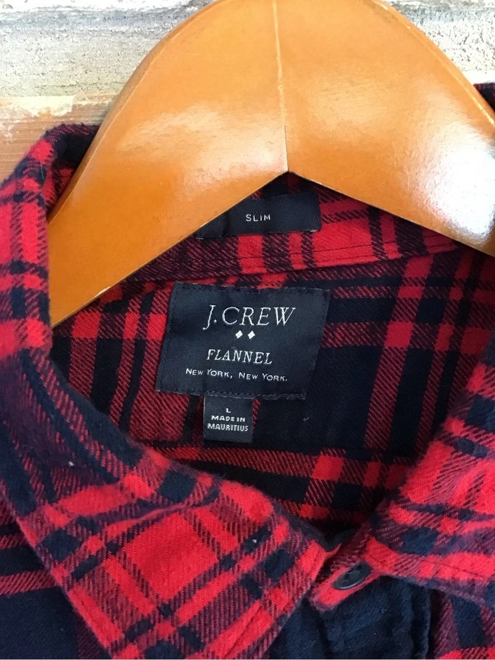 J. Crew Red and Navy Plaid Cotton Slim Fit Flannel Button-Down Shirt L